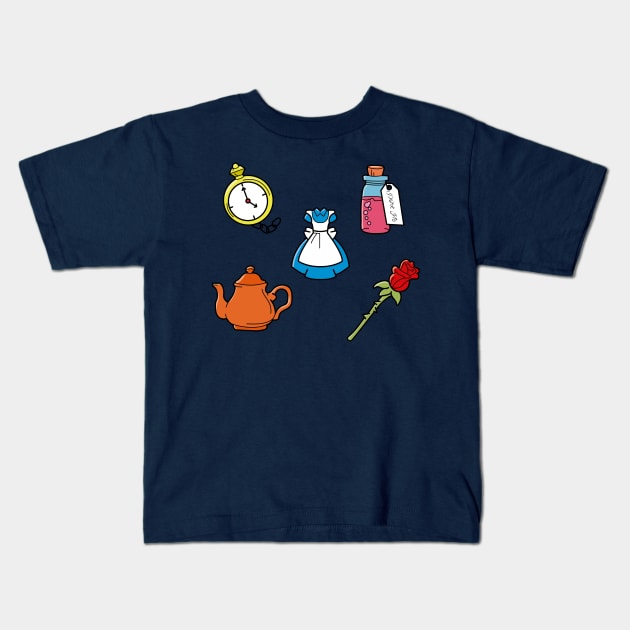 Alice minimalist objects Kids T-Shirt by Chinchila Art